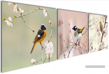  Anneau Tableaux - oiseau en cerisier oriental dans les panneaux de Set